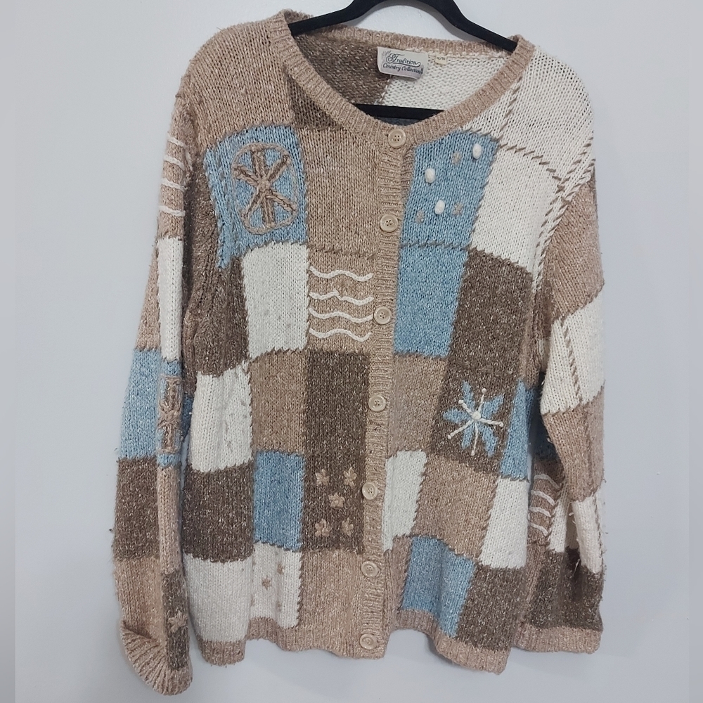 Tradition button up sweater XL  wool blend, Christmas snow